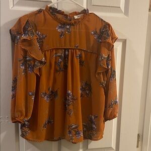 Monteau Medium Orange and Purple Floral Blouse